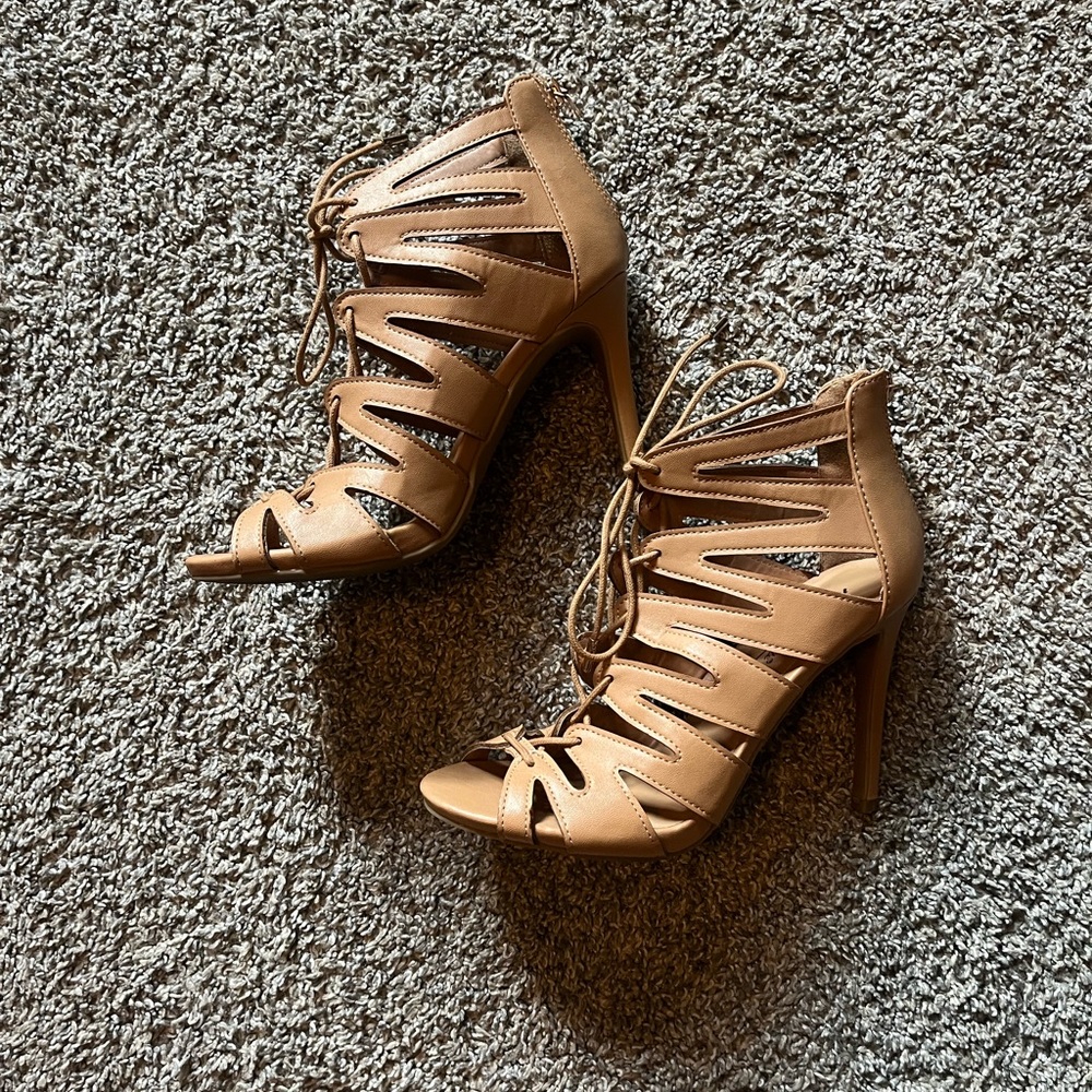 Tan Laced up heels Size 6.5